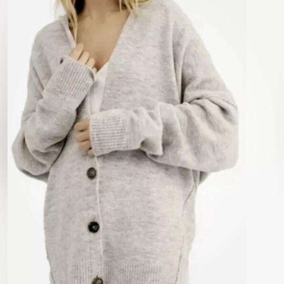 Free People Eucalyptus Cardigan Heather Grey Oversized Wool Sweater Sz. XS - Picture 1 of 8